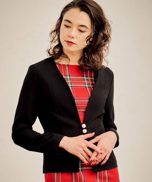 「JENNE」 ノーカラージャケット MEDIUM ネイビー レディース