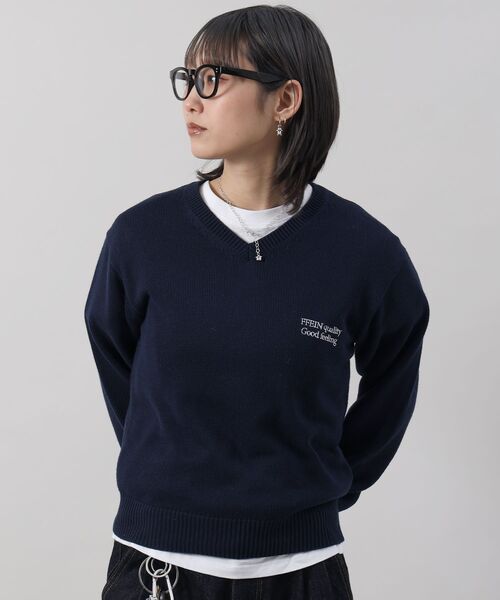 ffein セーター ニット 「FFEIN（フェイン）」ワンポイントロゴVネック