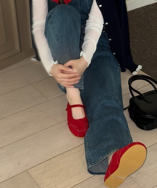 「hiamu」 フラットパンプス 24.5cm レッド レディース_画像9