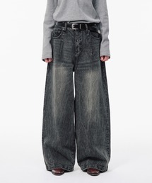 Camphor wood ジーンズ CRACKED CHEMICAL-WASHED WIDE BAGGY JEANS
