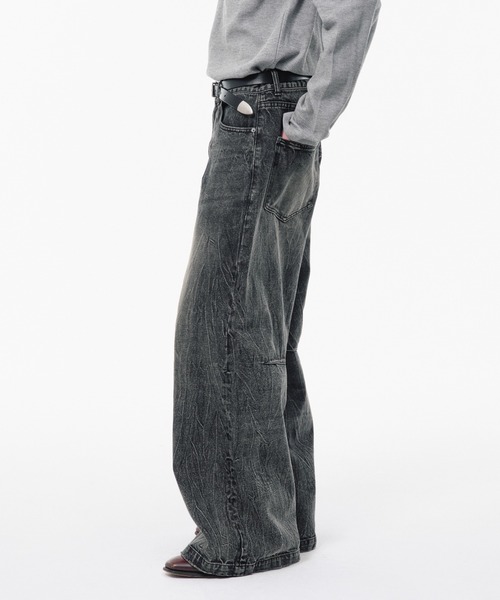Camphor wood ジーンズ CRACKED CHEMICAL-WASHED WIDE BAGGY JEANS