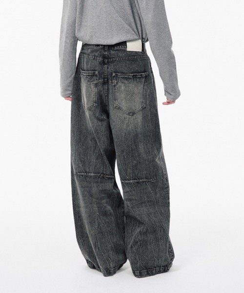 Camphor wood ジーンズ CRACKED CHEMICAL-WASHED WIDE BAGGY JEANS