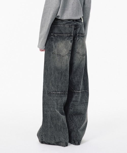 Camphor wood ジーンズ CRACKED CHEMICAL-WASHED WIDE BAGGY JEANS