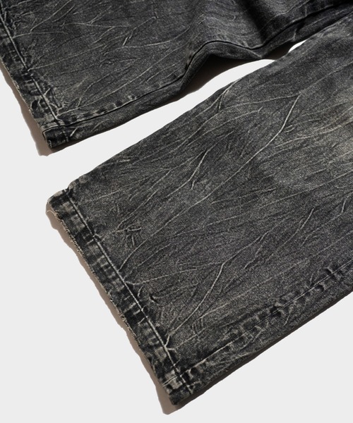 CAMPHOR WOOD ワイドパンツ ジーンズ CRACKED CHEMICAL-WASHED WIDE