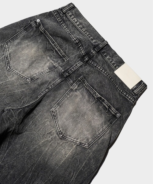Camphor wood ジーンズ CRACKED CHEMICAL-WASHED WIDE BAGGY JEANS