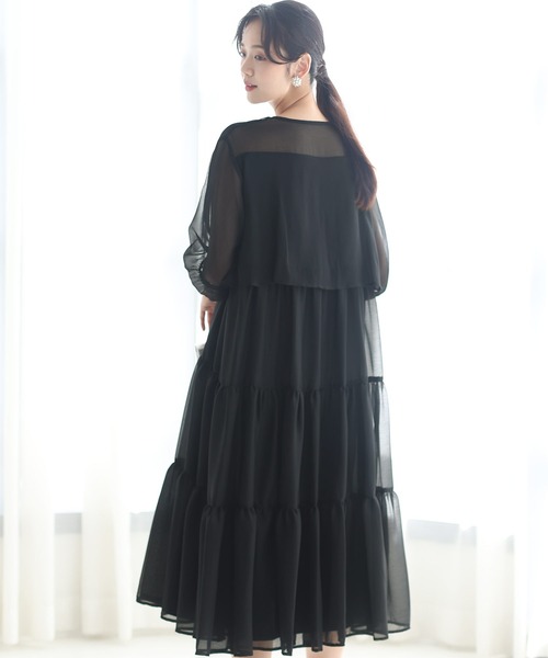 「PourVous」 7分袖ワンピース S ピンクベージュ レディース_画像4