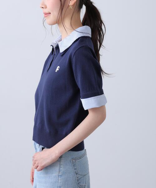 フォクシー 半袖 ポロニット 襟ライン　トップス ネイビー 美品　40 FREE'S MART（フリーズマート） ニット セーター 衿付きレイヤード風