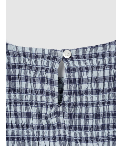 ブラウス シャツ スモッキングギャザー クロップド ペプラムトップス レディースの画像