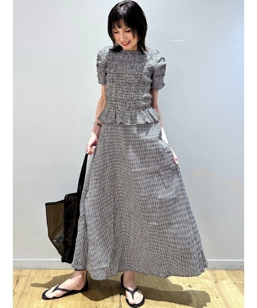 ブラウス シャツ スモッキングギャザー クロップド ペプラムトップス レディースの画像