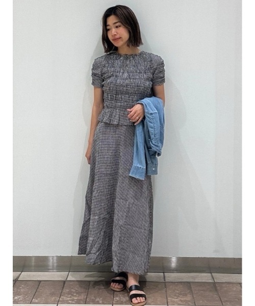 ブラウス シャツ スモッキングギャザー クロップド ペプラムトップス レディースの画像