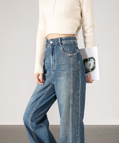 「HANDO」 ブーツカットデニムパンツ S ブルー レディース_画像8