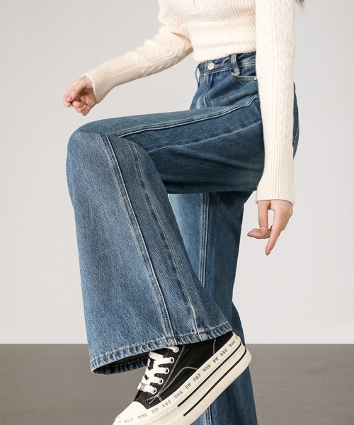 「HANDO」 ブーツカットデニムパンツ S ブルー レディース_画像9