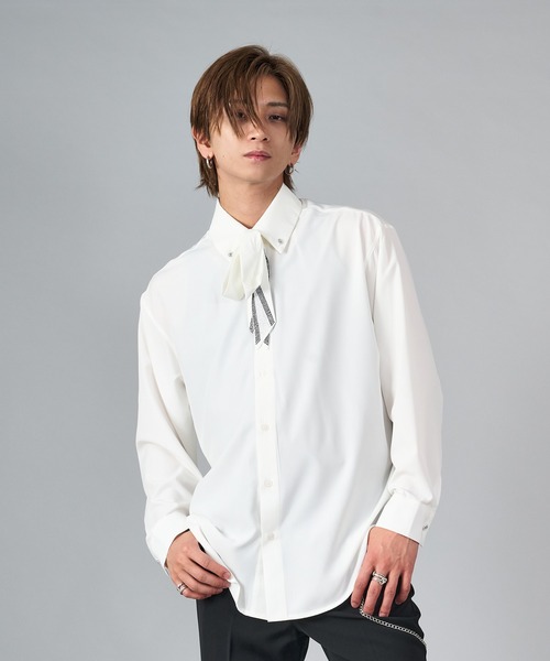 REGIEVO（レジエボ） シャツ エレガントなリボン付きシャツ メンズ
