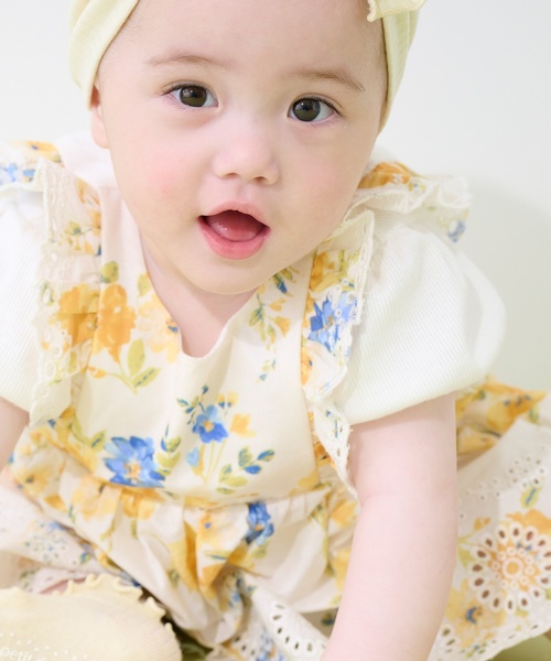 petit main ベビー服 ロンパース 「リンク」ショルダーフリルOP