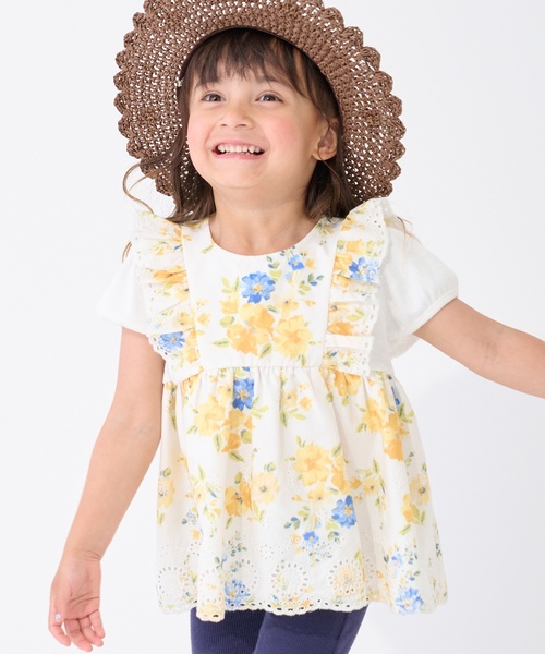 petit main ベビー服 ロンパース 「リンク」ショルダーフリルOP