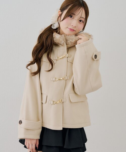 SHELVO ベージュ ダッフルコート フード付き ANOTHER BRANCH OLIVE des OLIVE ダッフルコート コート ファー付