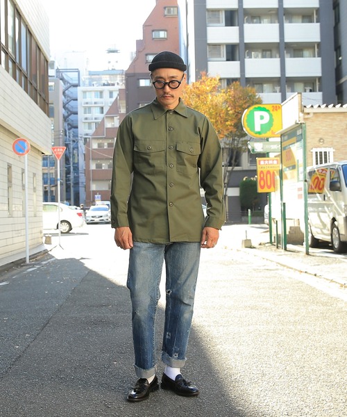 U.S. ARMY ミリタリーシャツ オリーブドラブ 50s 米軍 U.S.ARMY FRUIT OF THE LOOM パッチ付き 13スター