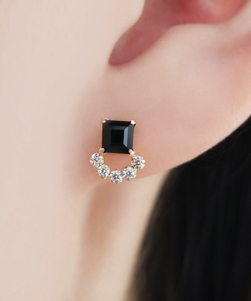 TAKE-UP（テイクアップ） ピアス K18・K10オニキスワンポイントピアス