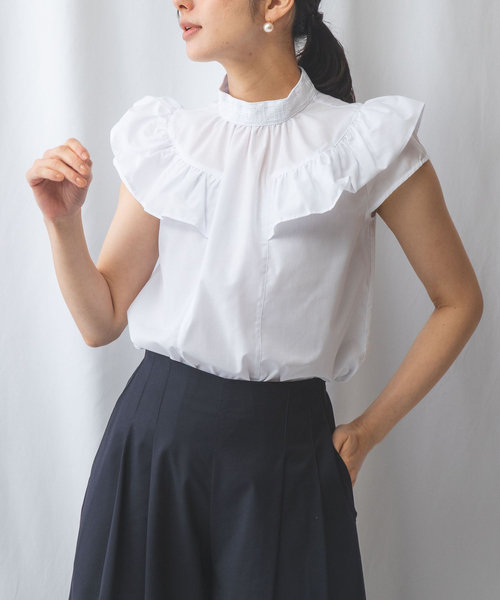 NARACAMICIE / ナラカミーチェ 【NARACAMICIE】スクエアレースカラーフリル半袖ブラウス NARACAMICIE ブラウス シャツ 「NARACAMICIE」スクエアレース