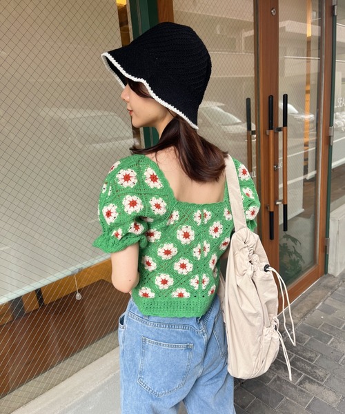 CLEA tシャツ クロシェ編みフラワー柄半袖トップス レディース