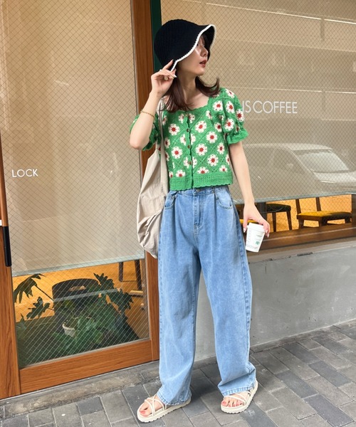 CLEA tシャツ クロシェ編みフラワー柄半袖トップス レディース