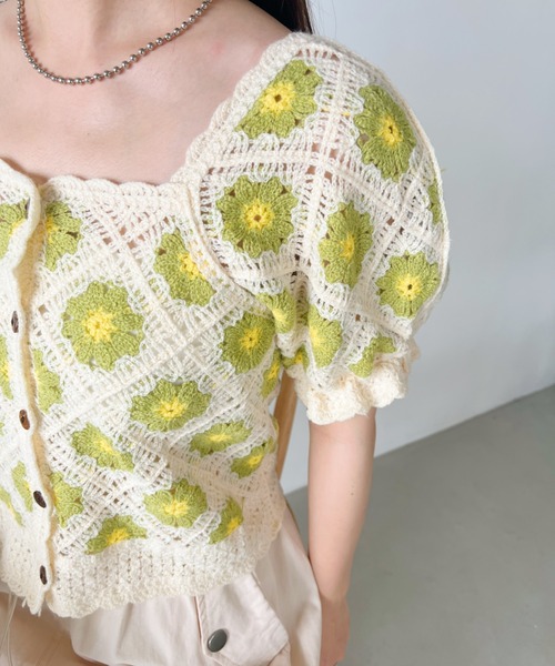 CLEA tシャツ クロシェ編みフラワー柄半袖トップス レディース