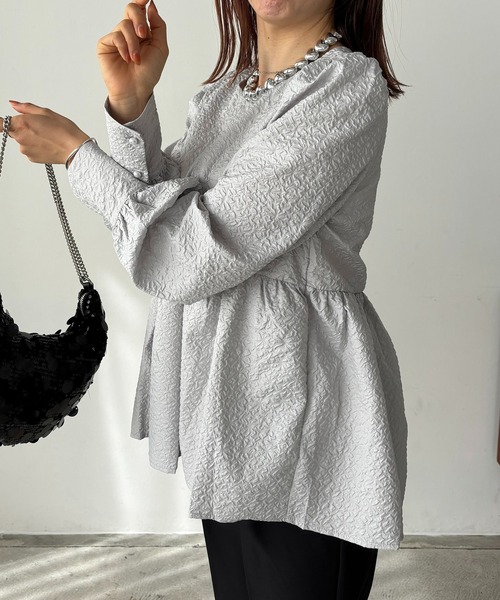 ブラウス シャツ ペプラムリボンシャツブラウス レディース Fit more ブラウス シャツ ビッグリボンペプラムブラウス