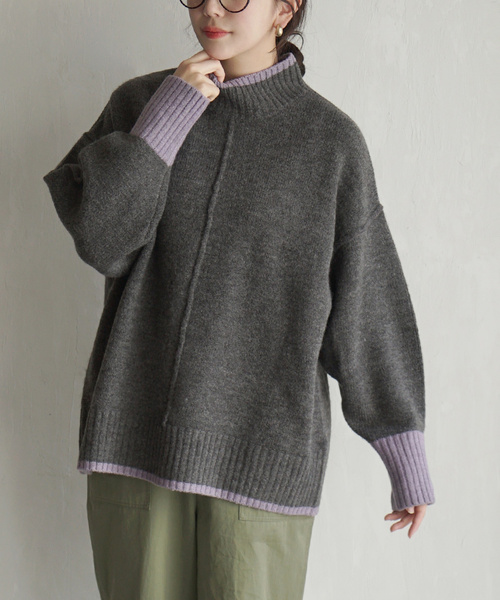 e-zakkamania stores ニット セーター バイカラー ハイネックニット
