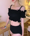 水着 オフショルダー フリル シャーリング ビ...の詳細画像3