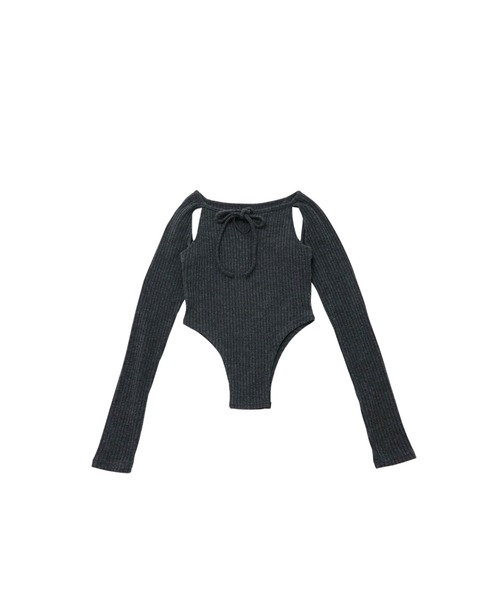 Uenui tシャツ カッティング リボン トップス ボディスーツ 長袖