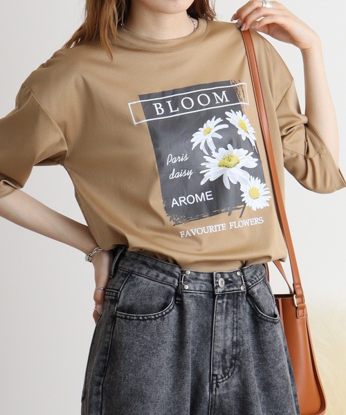 tシャツ BRODIAEA フラワープリント　スムースTシャツ レディース tシャツ BRODIAEA フラワープリント スムースTシャツ レディース