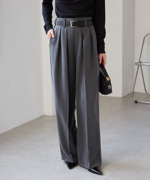 送料関税込★WARDROBE.NYC★ハイライズウールワイドレッグパンツ RANAN パンツ 「低身長/高身長/大きいサイズ有」ウール調