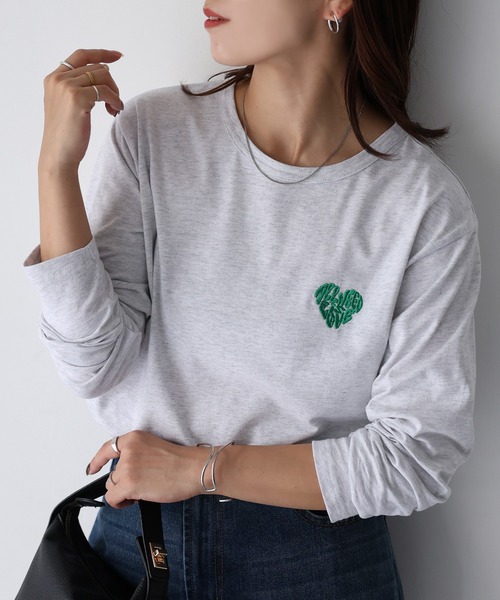 tシャツ Tシャツ ハートロゴラメ刺繍コンパクトロンT レディース 