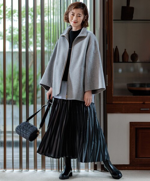 美品 23区 ウールリバー スタンドカラーコートケープジャケット 24AW 23区（ニジュウサンク） コート アウター ウールリバー スタンドカラー