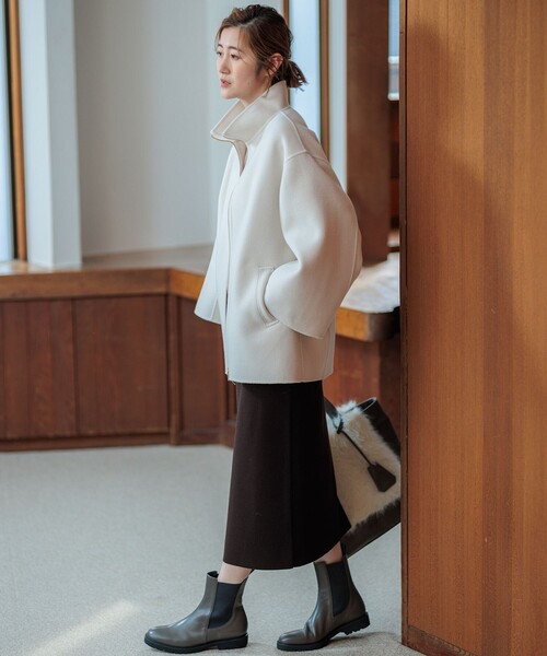 コート アウター ウールリバー スタンドカラーコート レディース