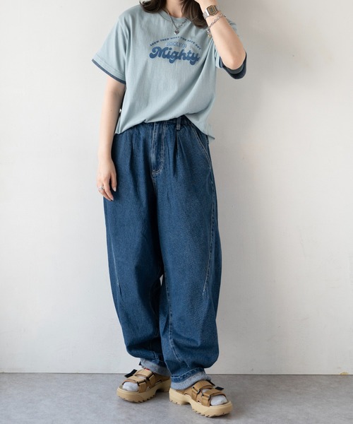 デニムパンツ ジーンズ ストレート ユニセックス 全2色 b3233 LUXSTYLE ジーンズ タックワイドユニセックスデニムパンツ