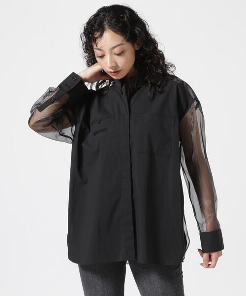 ブラウス シャツ AULA AILA/アウラアイラ/SHEER PARTS SHIRT レディース