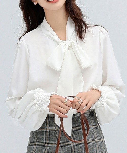 美品♪エストネーション スリーブリボンブラウス 白 両Vネック カットソー シャツ・ブラウス / WOMENS 商品一覧｜ESTNATION ONLINE STORE