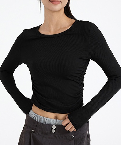 Lululemon 長袖ヨガトップス リブ素材 サイドギャザー DAY CLOSET ヨガ レディース 長袖サイドギャザーラウンドヘムリブヨガ