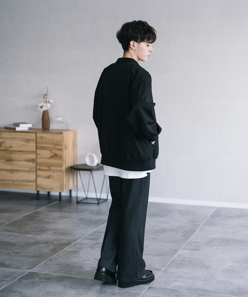 ジャケット・アウター OMMO VOLUME SLEEVE SHORT MA-1 オーバーサイズ TRストレッチMA-1/ジップアップショートブルゾン