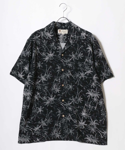 復刻　50s アロハシャツ　オープンカラー　レーヨン　開襟　黒×白 復刻 50s アロハシャツ オープンカラー レーヨン 開襟 黒×白
