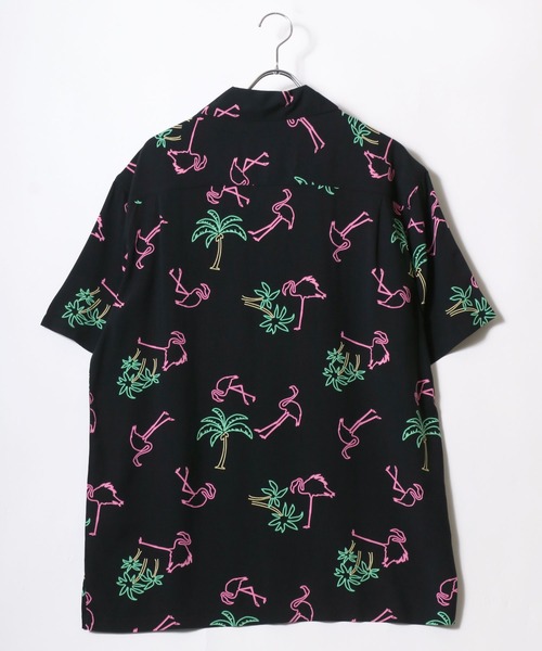 復刻　50s アロハシャツ　オープンカラー　レーヨン　開襟　黒×白 Sun Surf - 【当時物】40s ~ 50s アロハシャツ レーヨン