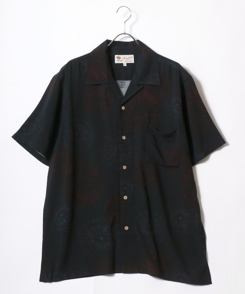 復刻　50s アロハシャツ　オープンカラー　レーヨン　開襟　黒×白 シャツ 2025SS レーヨン アロハシャツ/オープンカラー/開襟