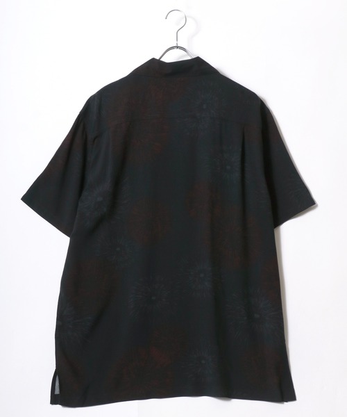 復刻　50s アロハシャツ　オープンカラー　レーヨン　開襟　黒×白 マルカワ MARUKAWA 別注 レーヨンアロハシャツ 半袖 開襟シャツ