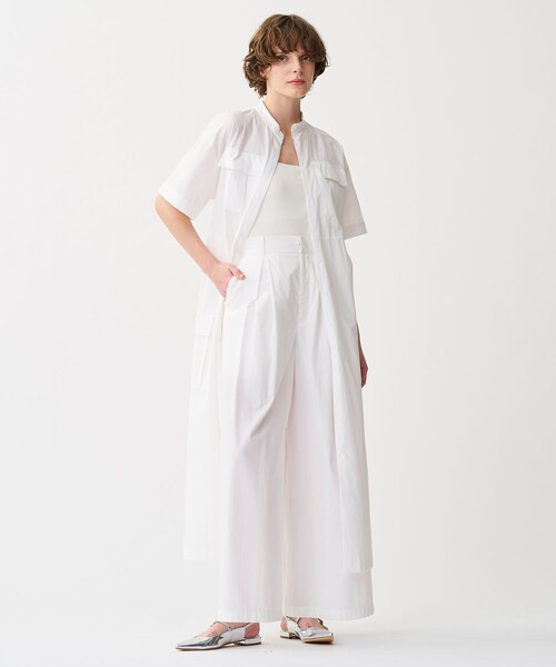 【美品】アトリエアンワン　コットンタイプライター　ノーカラーシャツドレス タイプライター シャツワンピース（マキシ・ロングワンピース