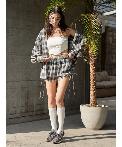 sheller レザーチェックショートパンツ レディース ショートパンツ チェック柄 グレンチェック パンツ
