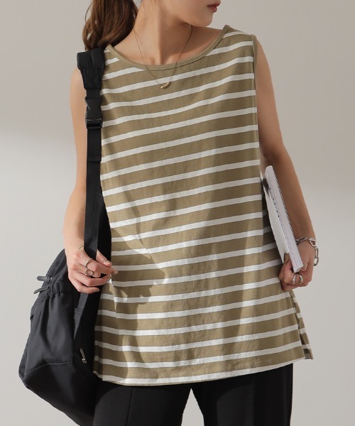 HUG.U（ハグユー） タンクトップ ノースリーブ ボーダータンクトップ