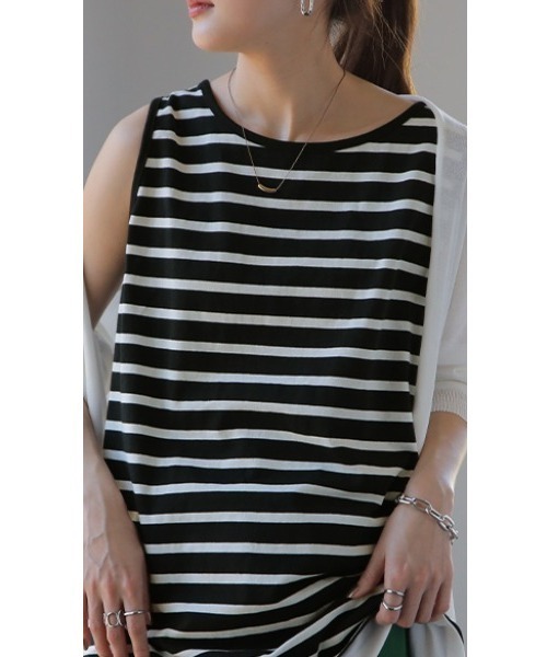 HUG.U タンクトップ ノースリーブ ボーダータンクトップ レディース