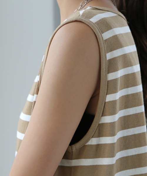 HUG.U タンクトップ ノースリーブ ボーダータンクトップ レディース