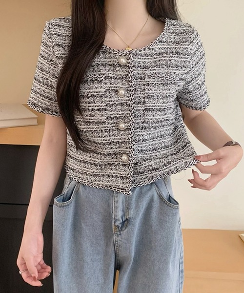 Kuroba ジャケット ノーカラージャケット ツイード風チェック柄ノー